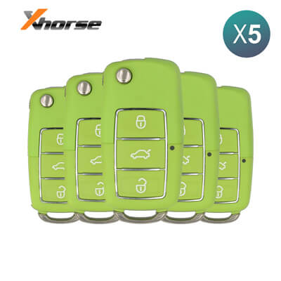 Xhorse VVDI Key Tool Volkswagen Style Wired שלט מתקפל, 3 כפתורים Green XKB504EN 5Pcs מארז