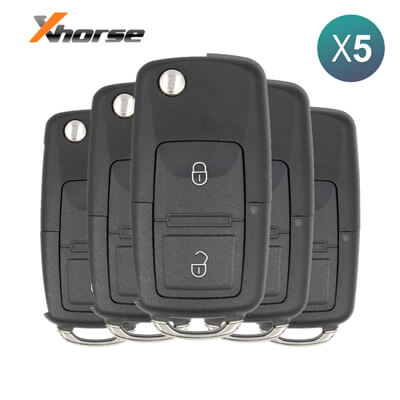 Xhorse VVDI Key Tool Volkswagen Style Wired שלט מתקפל, 2 כפתורים XKB508EN 5Pcs מארז