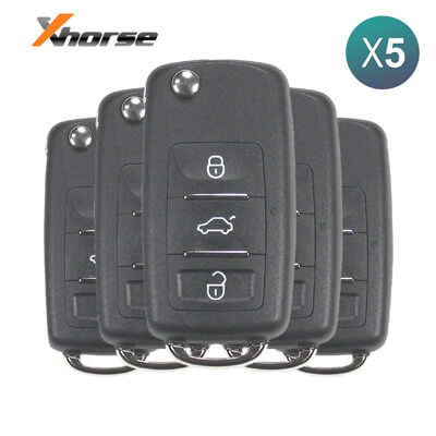 Xhorse VVDI Key Tool Volkswagen Style Wired שלט מתקפל, 3 כפתורים XKB510EN 5Pcs מארז