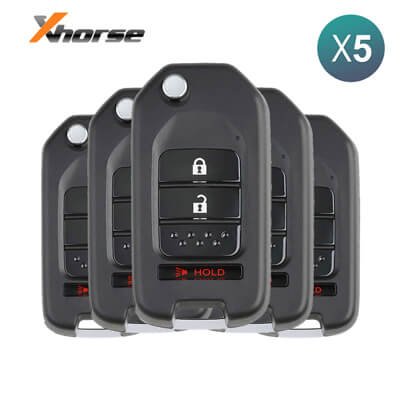Xhorse VVDI Key Tool Honda Style Wired שלט מתקפל, 3 כפתורים XKHO02EN 5Pcs מארז