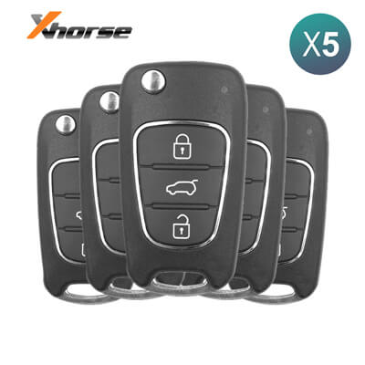 Xhorse VVDI Key Tool Hyundai Kia Style Wired שלט מתקפל, 3 כפתורים XKHY02EN 5Pcs מארז