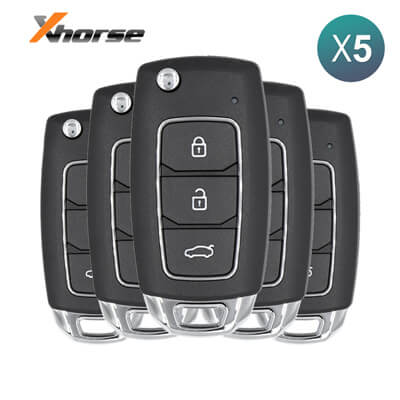 Xhorse VVDI Key Tool Hyundai Style Wired שלט מתקפל, 3 כפתורים XKHY05EN 5Pcs מארז